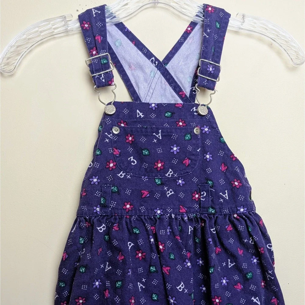 Vintage 90s Oshkosh Bgosh Purple ABC 123 Floral Jumper Overall Dress Size 4T